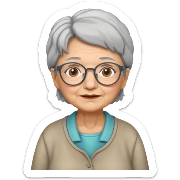 grandmother with glasses and gray hair, grizzle full body sticker