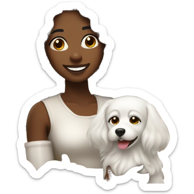 Long haired Black woman with a white dog wishing a happy Thanksgiving  sticker