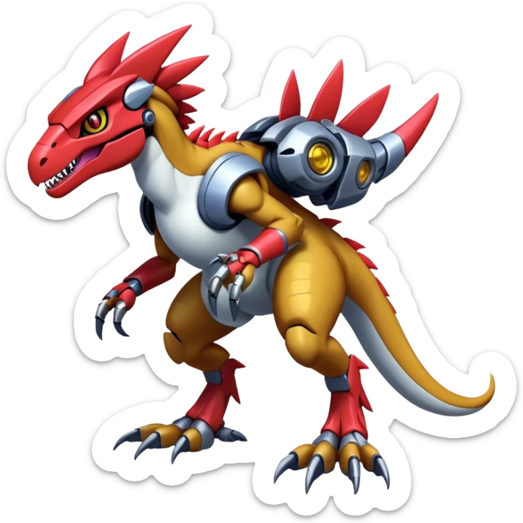 Furry maned Cool Edgy Futuristic shiny colorful cyborg-Digimon-Fakemon-Guilmon-Velociraptor-Mecha full body  sticker