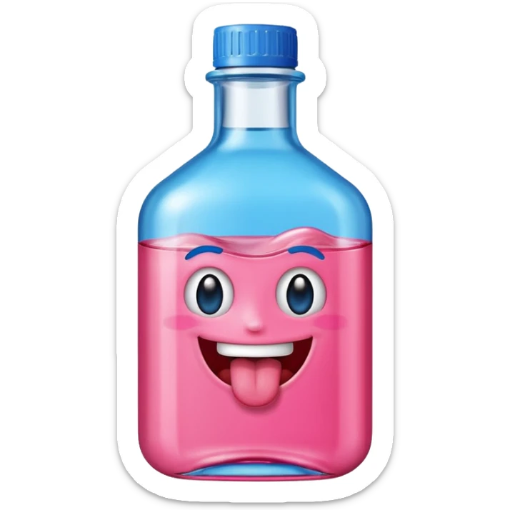 Smiling bottle of oil pink with silly face tongue out blue top sticker