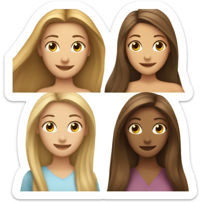 beautiful woman with long straight blonde hair hugging beautiful woman with long straight brown hair sticker