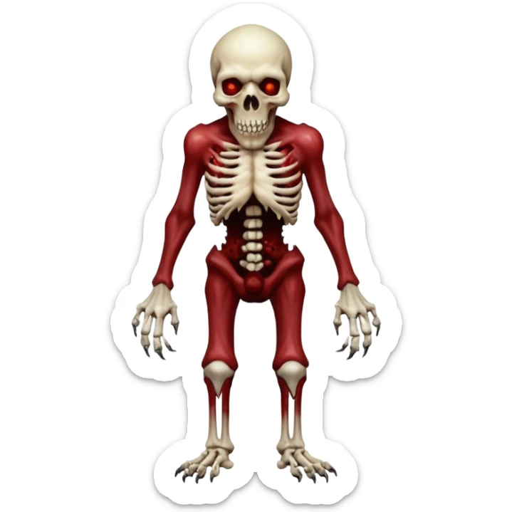 A Hideous mutated monster covered in rotton flesh and bloodin the style of your bleeding skull art, full body. Final boss character sticker