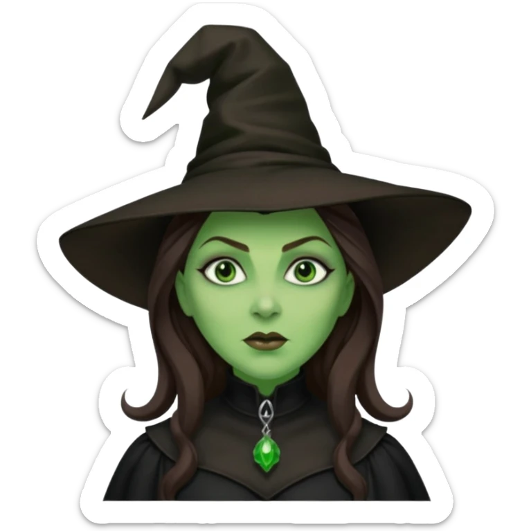 Wicked Witch of the West from the Wizard of Oz with green skin and eyes, brown long hair, black outfit sticker
