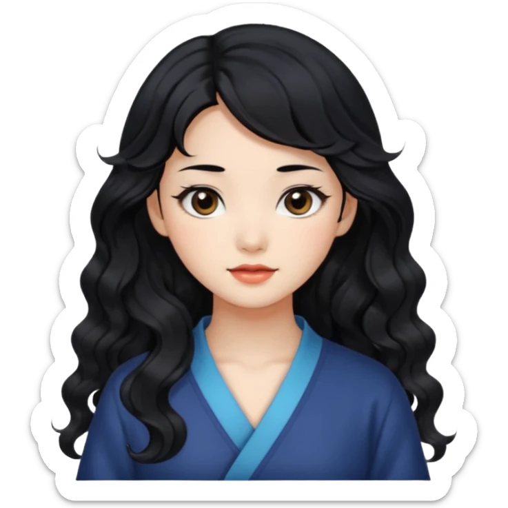 Beautiful girl,Black hair,wavy hair，long hair,Black eyes,Chinese sticker