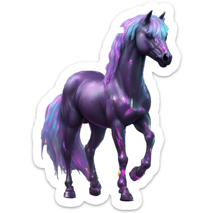 .Zombie_ Vaporwave black holographic oilslick zombie unicorn yellow caution tape graffiti Pegasus with  prosthetic leg  sticker