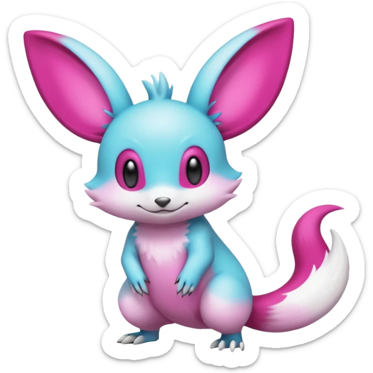 cyan-Magenta-gradients Minccino-Emolga-Vernid-Sergal-fusion-hybrid-animal-creature, full body sticker