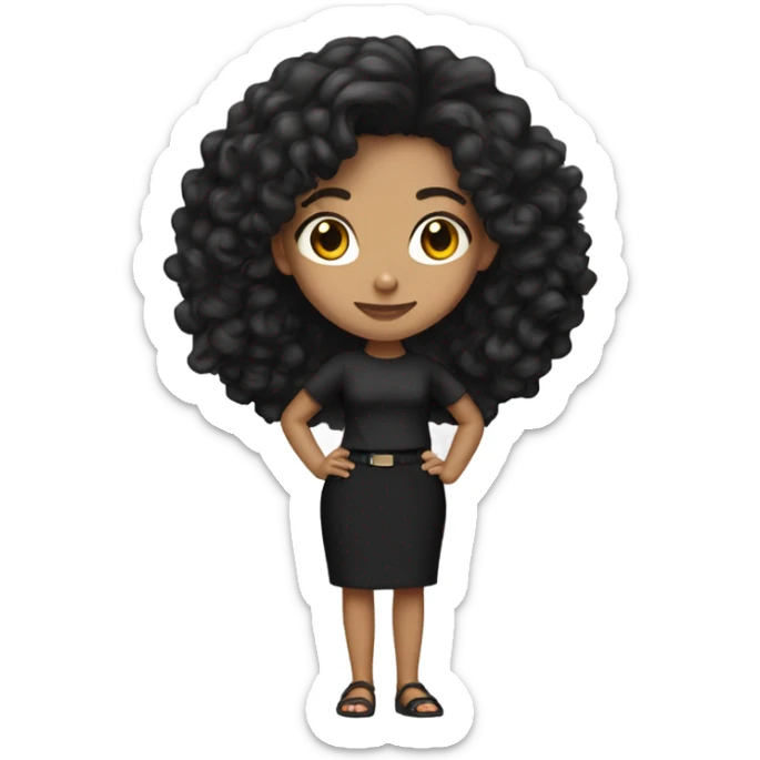 Tan girl with black long curly hair black pencil skirt full body sticker