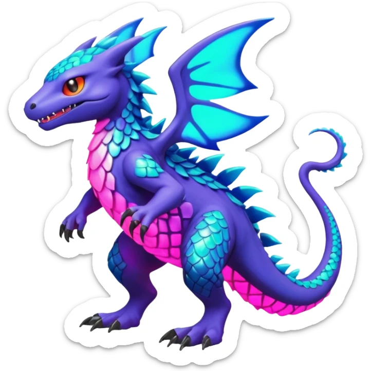 colorful neon-colored Fakémon-Digimon-Fionbri-Trico-creature (full body) sticker