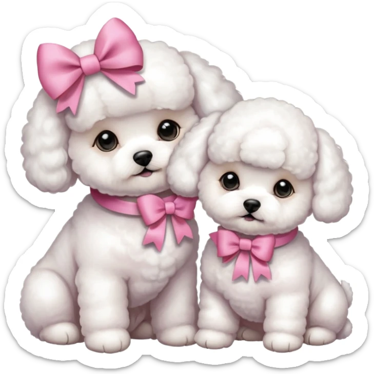 Two Bichon frise girls, mom and baby girl pink sticker