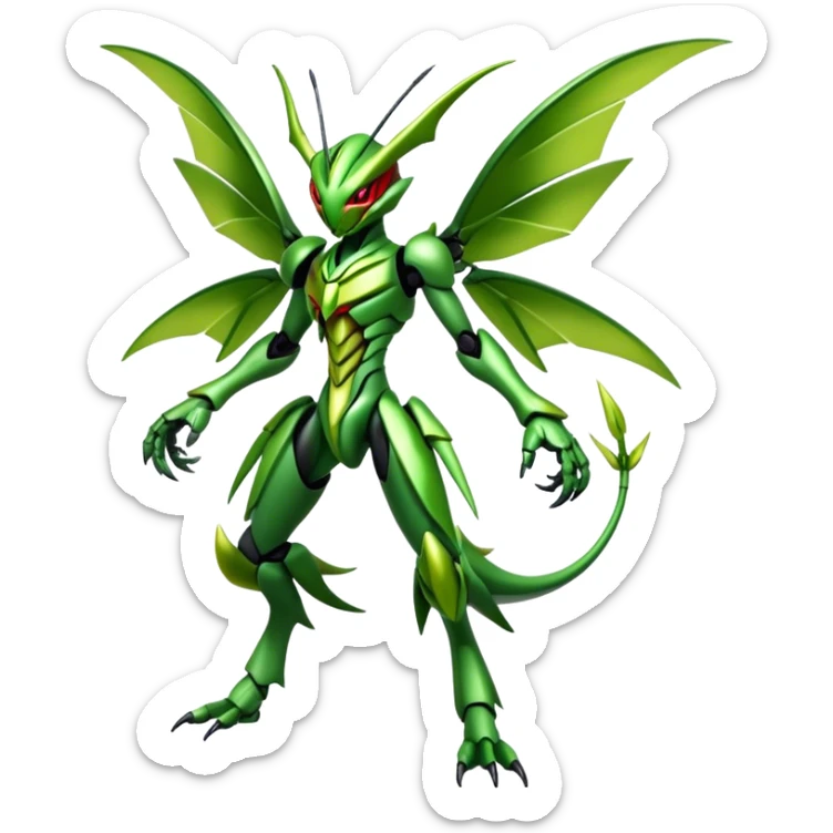  Cool Edgy Shiny Futuristic Ethereal Legendary Scizor-Scyther-Digimon-hybrid full body sticker