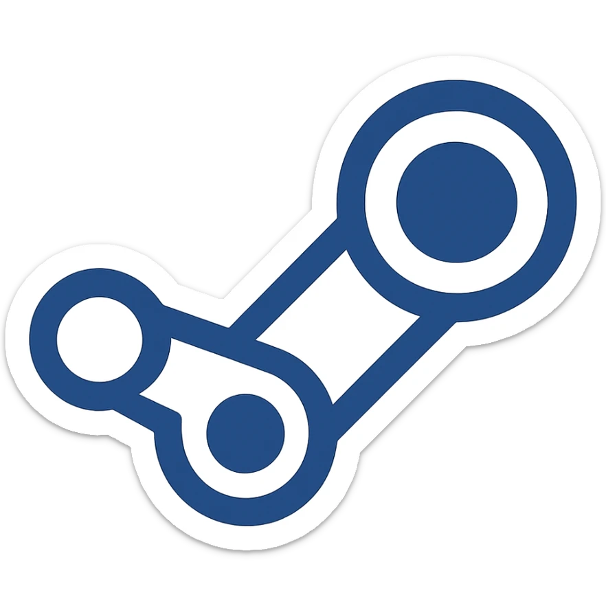steam logo style icon, flat, blue and white, minimal, no text sticker