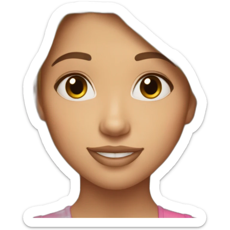 29 year old girl with brown hair and blonde streaks, cute smile and blush lipstick sticker