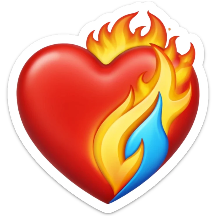 Hazme el corazón rojo y con fuego y que el fuego sea azul verdoso sticker