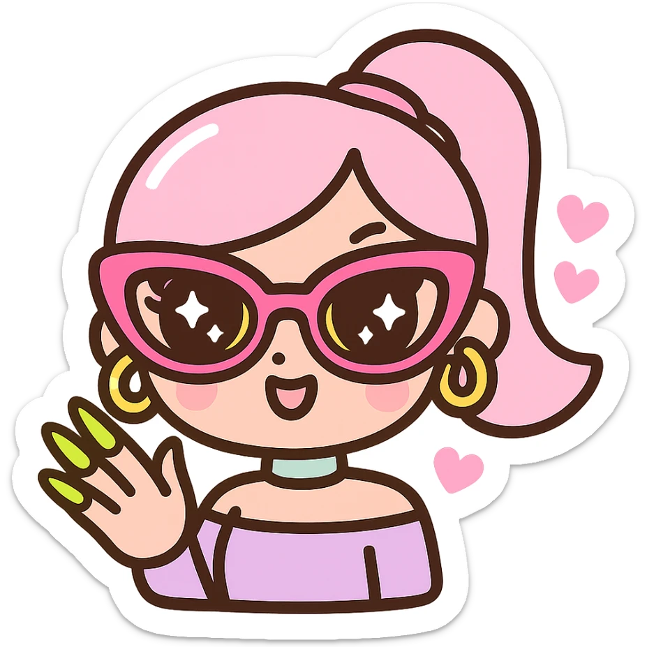 kawaii style baddie TikTok Bratz Y2K acrylic nails, 3D glossy, outlined, sticker-like, pastel pinks, neon accents, white or transparent background, 512x512px sticker