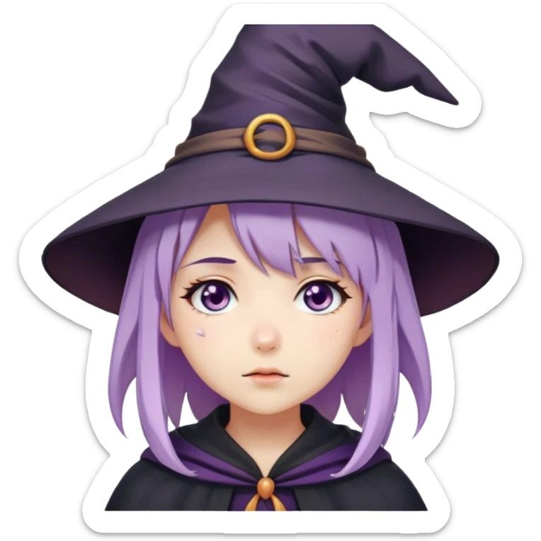 cute anime girl with lilac hair in a witch hat with a tear running from her eye sticker