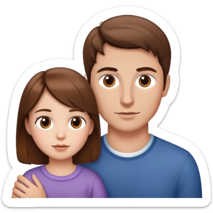 woman, man and child white skin and all brown hair sticker