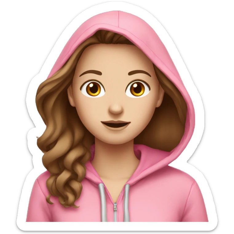 White girl with brown hair in a pink hoodie sticker