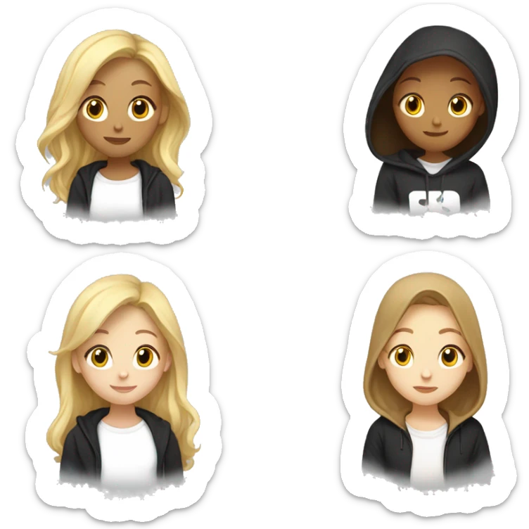 Blonde girl in a black hoodie kissing brunette girl in a white t shirt  sticker