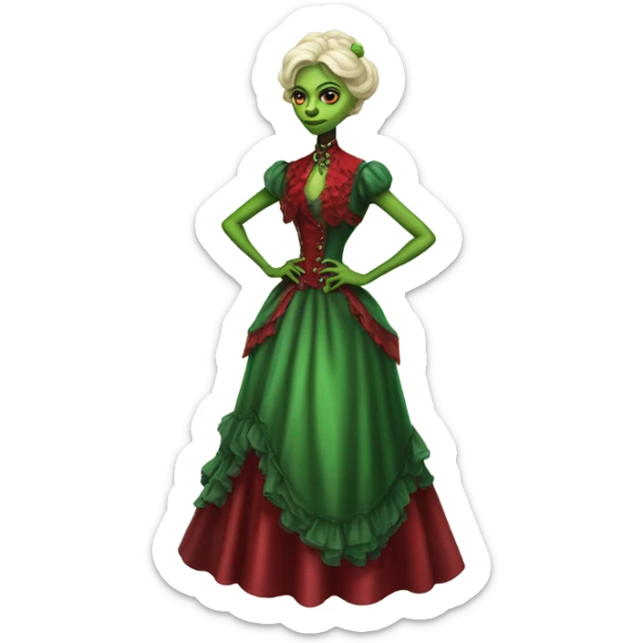 "galora green blonde alien woman" in red Victorian dress elegant, full body sticker