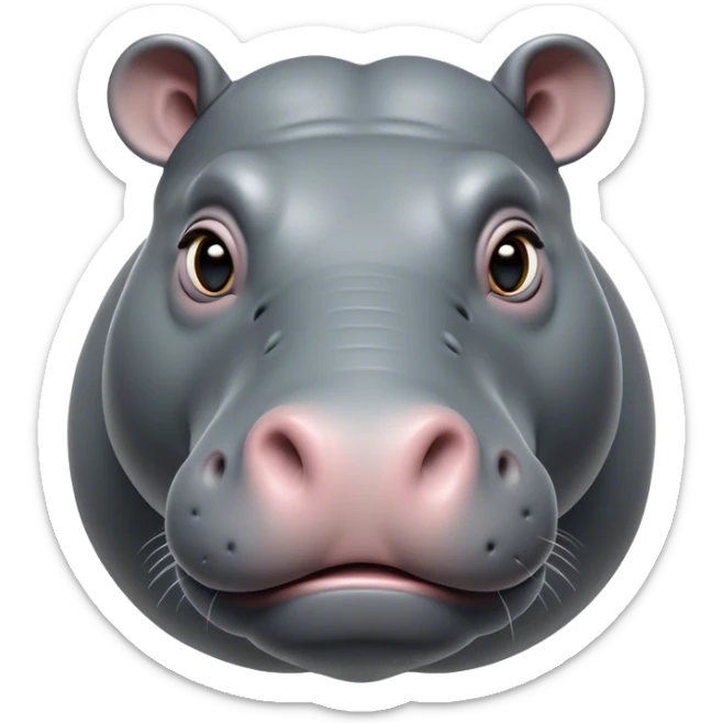 Cinematic Noble Hippo Portrait Emoji, Poised and regal, with a massive, robust build and a smooth, well-groomed slate-gray hide, deep-set soulful eyes, Simplified yet sharp and sophisticated features, highly detailed, glowing with a soft, dignified glow, high shine, intelligent and calm, stylized with an air of riverine majesty, focused and attentive, soft glowing outline, capturing the essence of a watchful and confident water-dweller, so majestic it feels as though it could lumber out of the screen with effortless authority! sticker