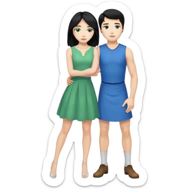 2 Person, prince, upright, black Hair, blue eyes, whole body, Woman, blonde Hair, Green eyes, bending knee, sleveless White Dress, sticker