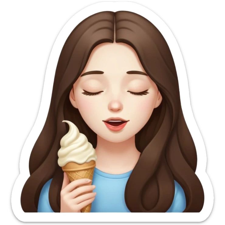 beautiful pale brunette girl with long hair enjoying an ice cream eyes closed sticker