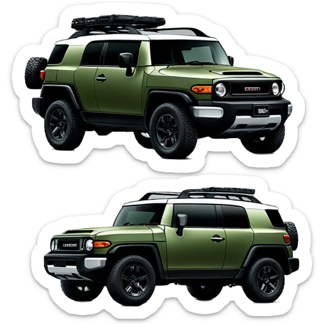 Army Green FJ Cruiser cruiser with green roof and with black wheels sticker
