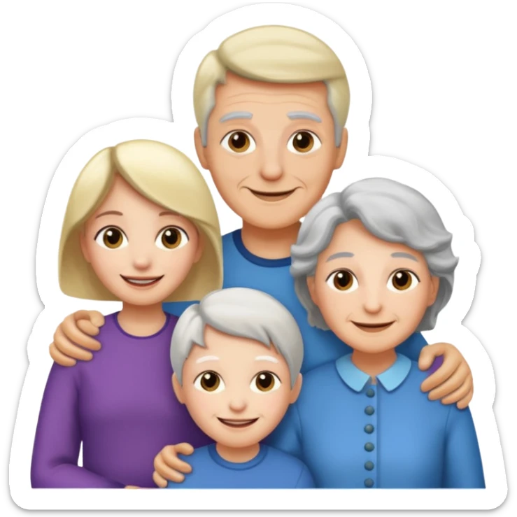 a group of 5 people all of diiferent ages let one  girl child, one teenage boy , two adult one man one women  and one old grandma sticker