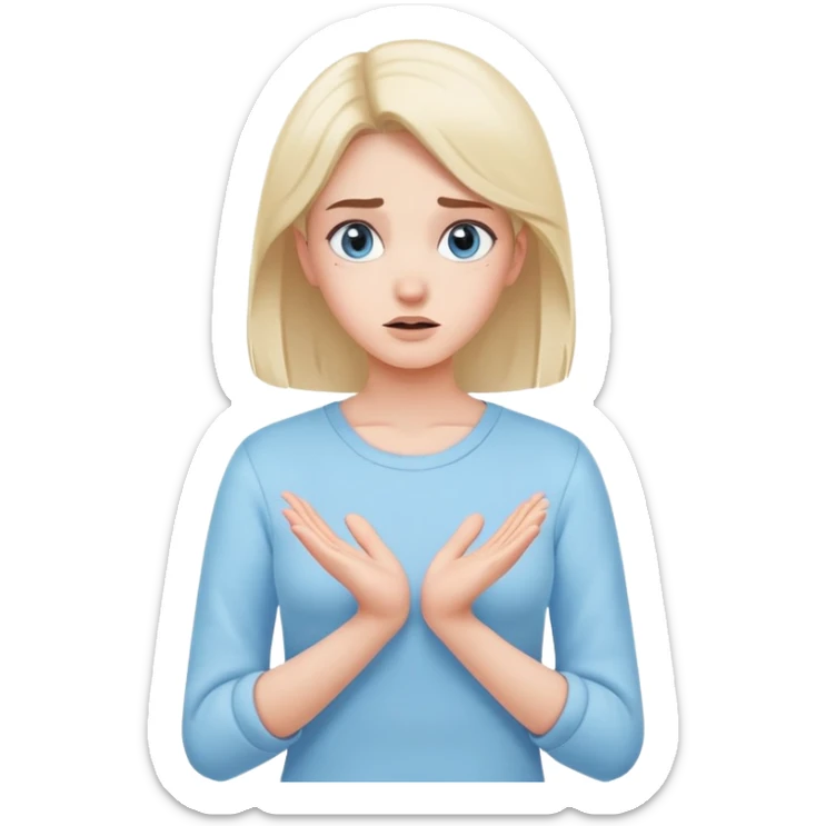 girl wearing pastel blue clothes shrugging with hands spread in an "I don't know" gesture sticker
