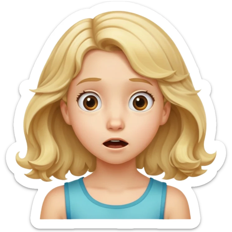"- Nữ
- 10 tuổi
- Da trắng
- Tóc vàng ngang vai, hơi xoăn
- Mặt ngạc nhiên
" sticker