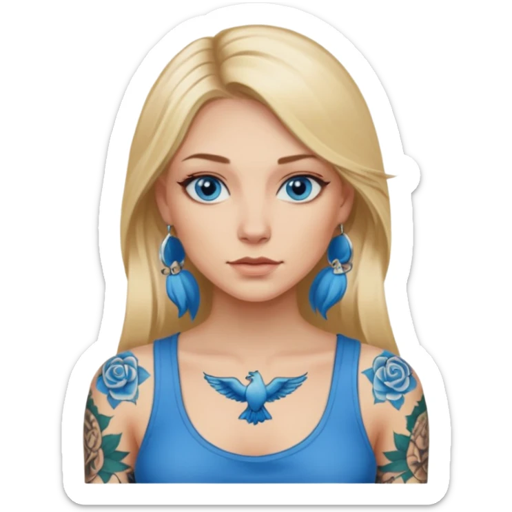 long blonde hair blue eyes with big boobs top on and tattoos sticker
