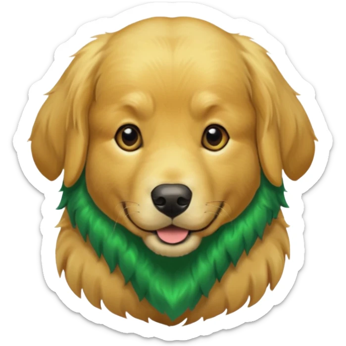 green dog extra furry golden retriever. The dog fur is green. Green is hex code #10462E sticker