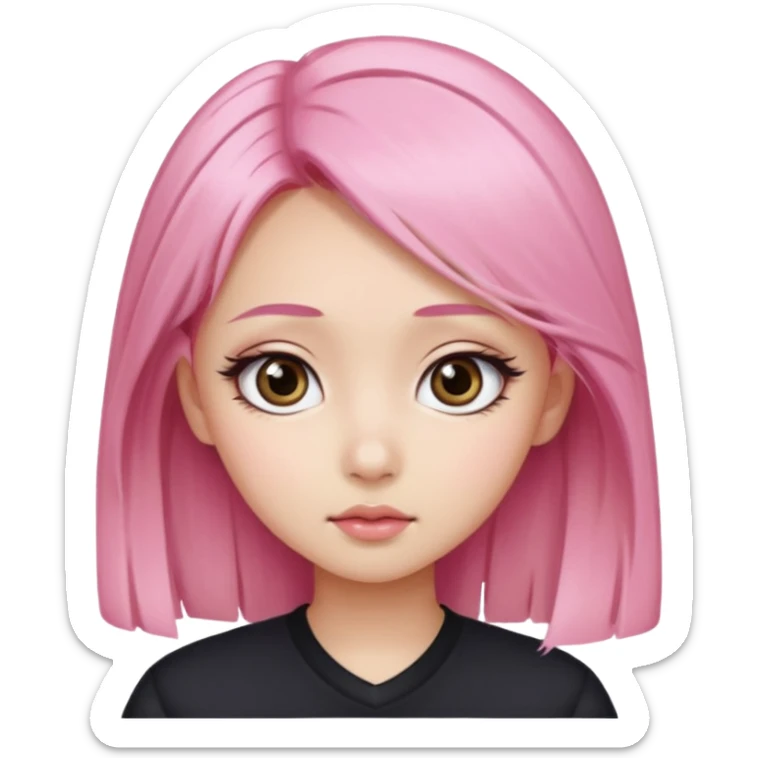 An Asian girl with pink-blonde hair, big eyes, thick eyebrows, and long eyelashes; only her head... sticker