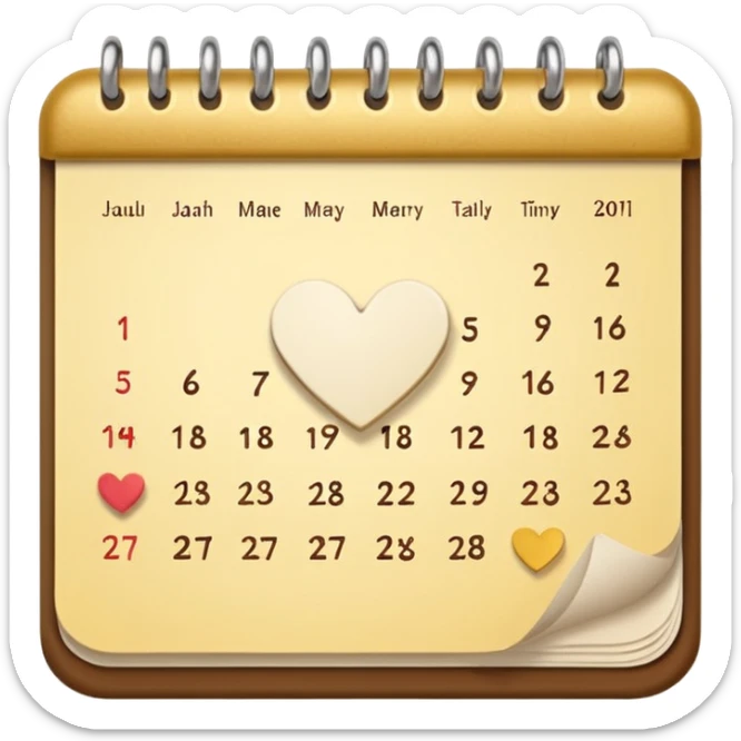 cute kalender , really light yellow/gold/brown themed with maybe a little heart on it. its paper in it and rings at the top of it where the paper is on. it needs to look like its drawed of smt and the rings at the top instead.  sticker