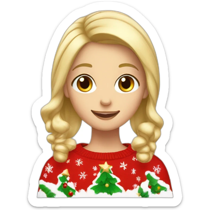 Blonde girl with hair by the shoulders in Christmas sweater excited about Christmas  sticker