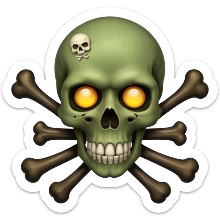 a poisonous cloud of gas, dark swamp color, with an image of a skull and two crossed bones behind the skull sticker
