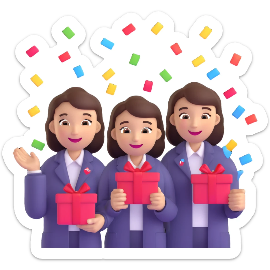 group of Verizon staff holding gift cards and smiling, with confetti sticker