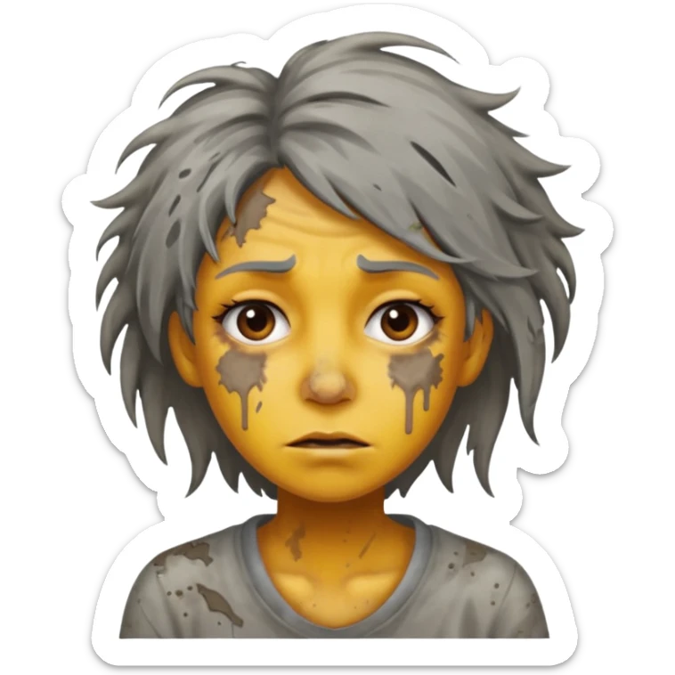 very dirty looking homeless woman very very dirty and smelly looking face only, not old with grey smudges everywhere and messy hair and lots of stains on face ugly and smudged face sticker