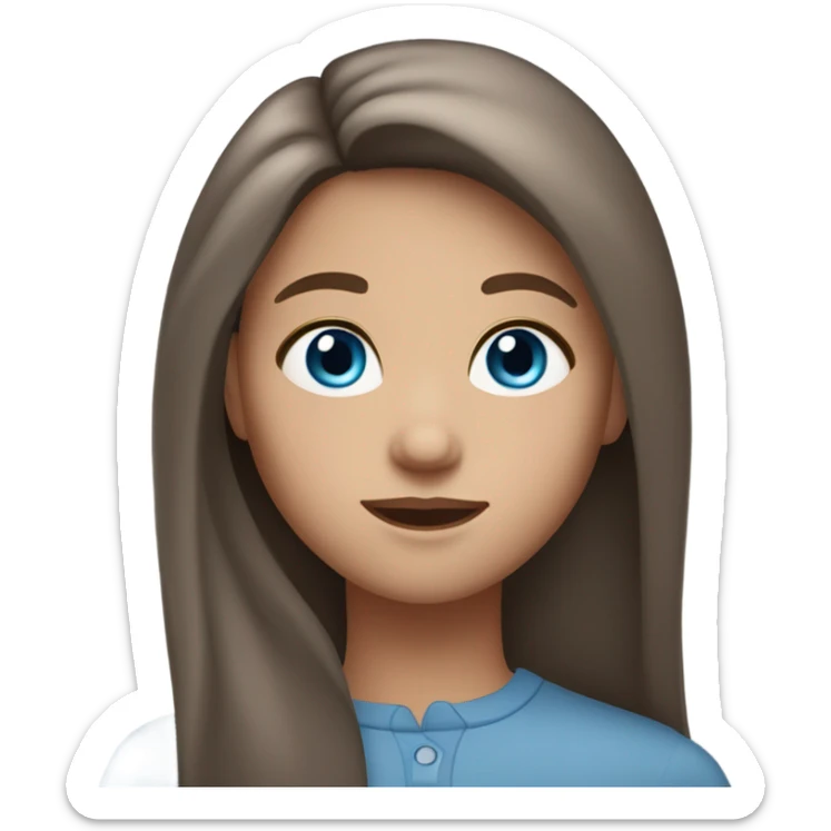 a girl with long but not too long brown hair, gray-blue  eyes, blushing sticker