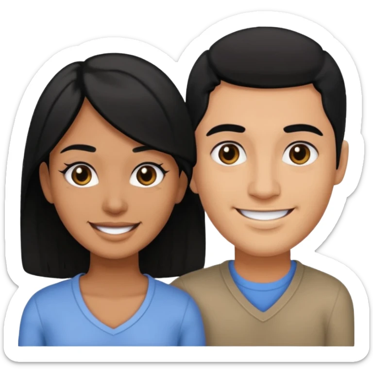 A brown man with black hair and black eyes, and a woman with black hair and black eyes, as a couple sticker