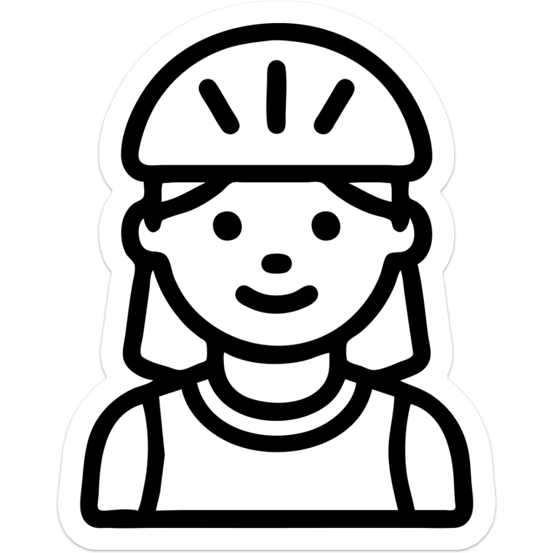 Change the girl's dress color to pink, keep the red bike helmet, no background. Maintain the outlined icon style of the image. sticker