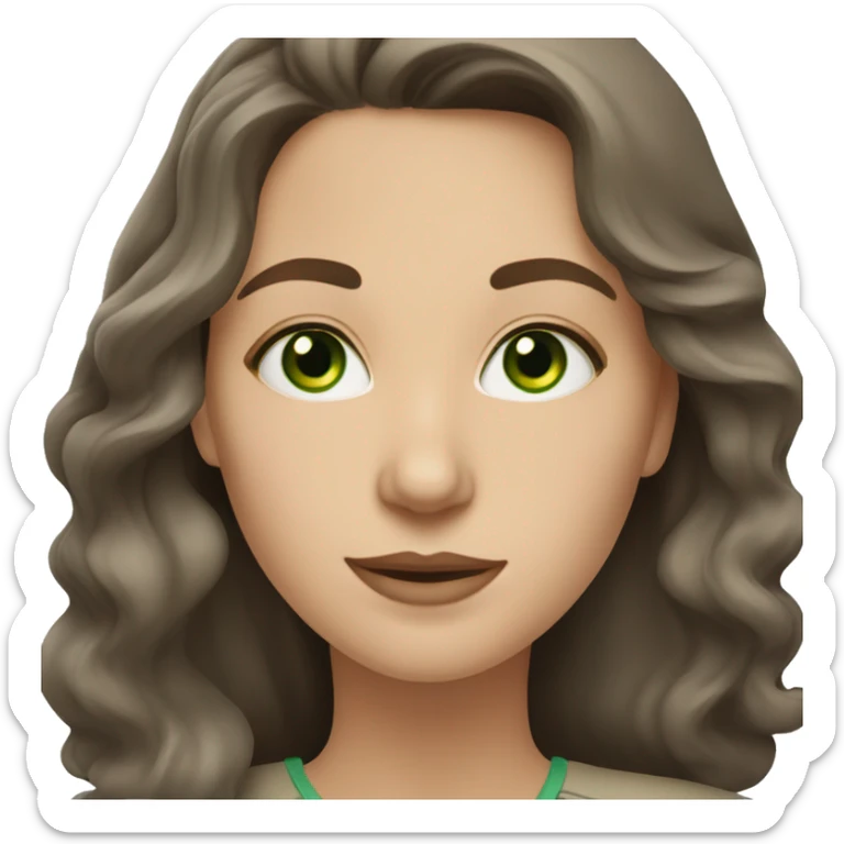 Caucasian woman with bright green eyes and long dark brown wavy hair sticker