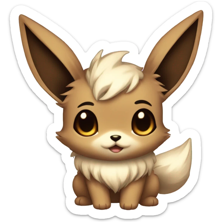 Kawaii Shiny Eevee with dark brown long emo hair covering her eyes Full Body sticker