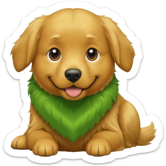 green dog extra furry golden retriever. The dog fur is green sticker