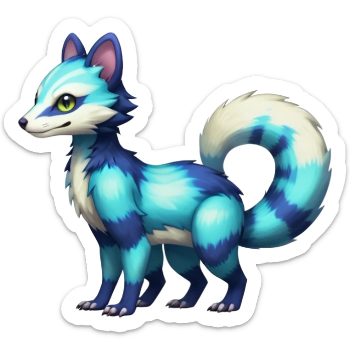 Colorful translucent luminescent glowing Trico-Sergal-Furret-Ferret-Wolverine-Vernid-furry-fursona-fusion-Fakemon-animal-hybrid-creature, full body sticker