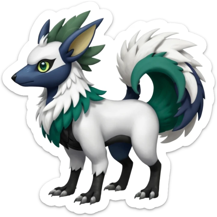 Shiny Black Grey White and Dark-Green Trico-Nargacuga-Silvally-Skiddo-Sprigatito-Absol-fusion (full body) sticker