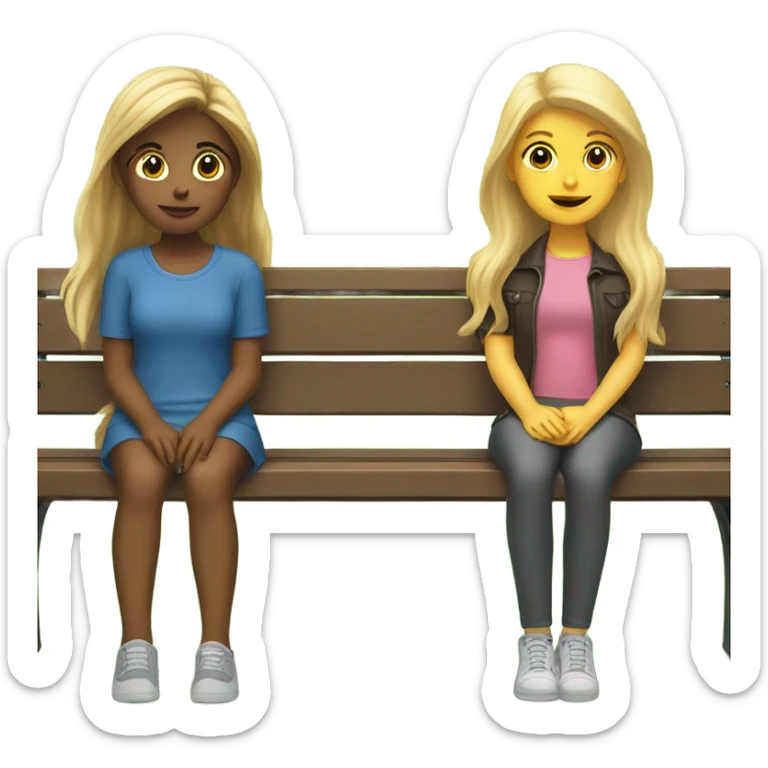 Girl with brown hair and other girl with blonde hair sitting on a bench  sticker