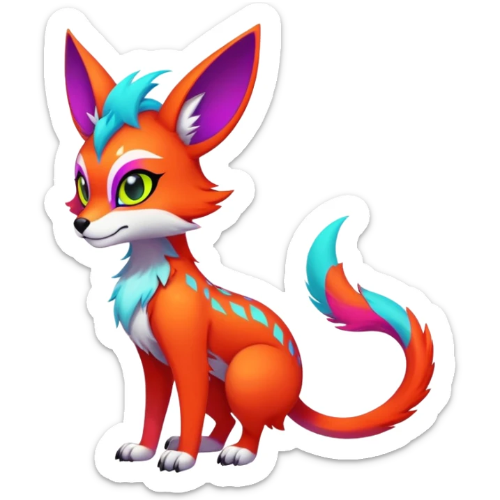 Neon-colored multi-colored edgy cool Falvie-Fionbri-fantasy-creature-fursona, full body, with random markings sticker