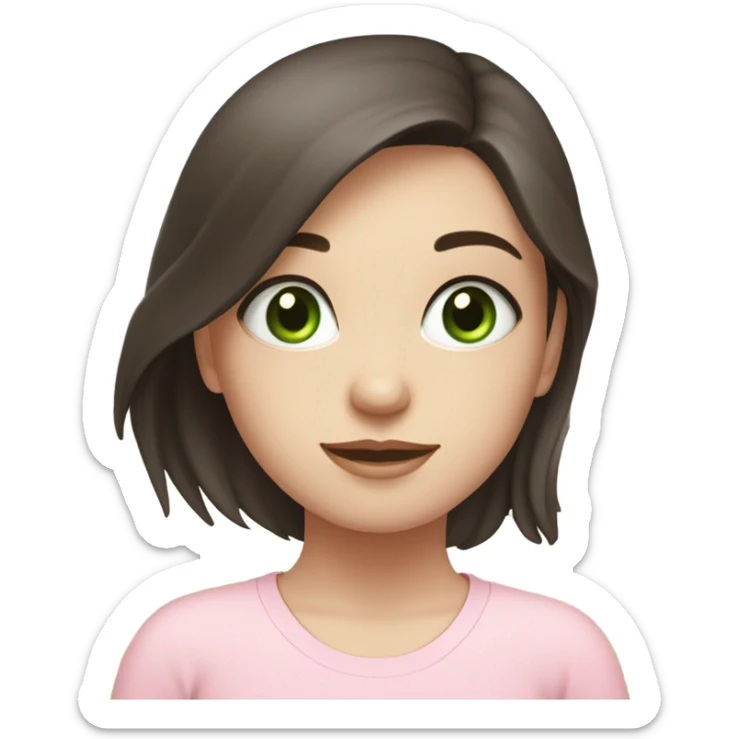 Dark brown long hair and green eyes yoga beautiful girl with pale skin in light pink pink pink clothes sitting on a yoga mat sticker