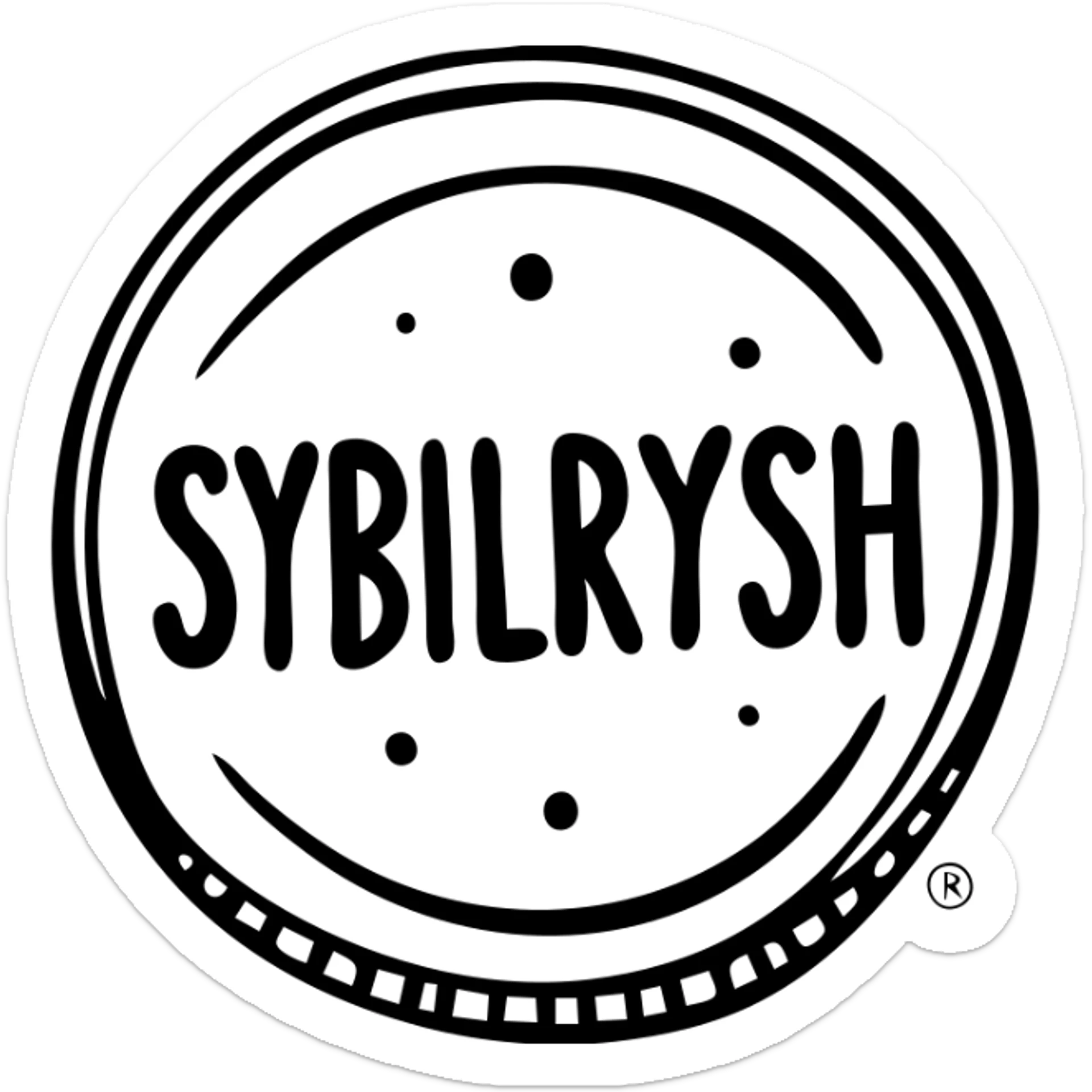 A circular coin with the text "SYBILRYSH" inscribed in the center. The coin has a rim and simple coin detailing. sticker
